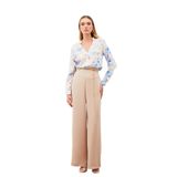 Sateen Desenli Kruvaze Bluz Mavi, 42, STN139KBL1528, Kadın