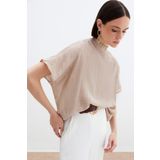 Sateen Desenli Salaş Bluz - Bej