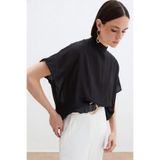 Sateen Desenli Salaş Bluz - Siyah