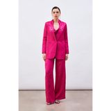 Sateen Desenli Saten Pantolon - Fuşya