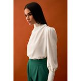 Sateen Drape Detaylı Bluz - Ekru