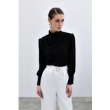 Sateen Drape Detaylı Bluz - Siyah