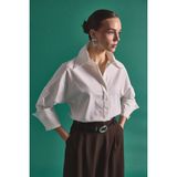 Sateen Düğme Detaylı Gömlek - Ekru - 42