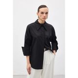 Sateen Düğme Detaylı Gömlek - Siyah - 38