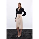 Sateen Düğme Detaylı Kalem Etek - Bej - 38