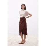 Sateen Düğme Detaylı Kalem Etek - Kahve - 36