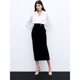 Sateen Düğme Detaylı Midi Etek - Siyah - 36