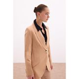 Sateen Düğme Detaylı Uzun Ceket, 38, STN139KCE881, Camel, Kadın