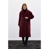 Sateen Düğme Detaylı Uzun Kaban - Bordo - 38