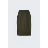 Sateen Düz Kalem Etek - Haki - 36