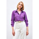 Sateen Düz Klasik Gömlek - Mor - 38