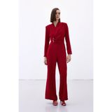Sateen Fiyonk Aksesuarlı Krep Tulum - Kırmızı