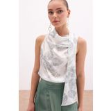 Sateen Fularlı Desenli Bluz - Haki