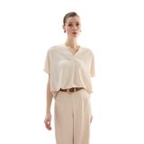 Sateen Geniş Kısa Kollu Bluz, 42, STN139KBL2103, Bej, Kadın