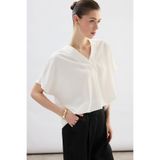 Sateen Geniş Kısa Kollu Bluz - Ekru