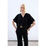 Sateen Geniş Kısa Kollu Bluz - Siyah