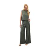 Sateen Geniş Paça Pantolon, 36, STN139KPA1873, Haki, Kadın