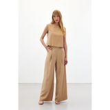 Sateen Geniş Paça Pantolon - Camel