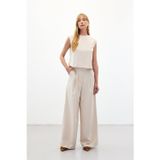 Sateen Geniş Paça Pantolon - Taş
