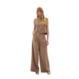 Sateen Geniş Paça Pantolon Vizon, 40, STN139KPA1873, Kahverengi, Kadın