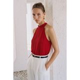 Sateen Halter Yaka Bluz - Kırmızı