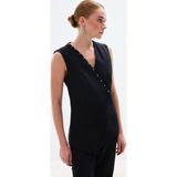 Sateen İncili Kruvaze Yelek - Siyah