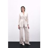 Sateen Jakarlı Bol Paça Pantolon - Bej