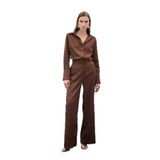 Sateen Jakarlı Pantolon, 38, STN139KPA1903, Kahve, Kadın