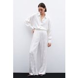 Sateen Jakarlı Saten Pantolon - Ekru