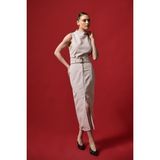 Sateen Jessi Yırtmaçlı Etek - Bej - 42