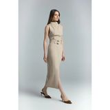 Sateen Jessi Yırtmaçlı Etek - Camel - 38