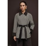 Sateen Kadife Detaylı Ekose Ceket - Kahve - 42