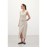 Sateen Kadın Çizgili Keten Etek 1865-4091 - Camel - 38