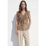 Sateen Kadın Fırfırlı Nakışlı Şifon Gömlek 2180-2200 - 36 - Kahve