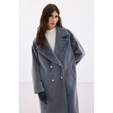 Sateen Kadın Kaşe Kaban 1921-6610 - 40 - Siyah