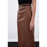 Sateen Kadın Kemerli Deri Etek 1927-4775 - Kahve - 36