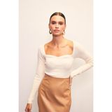 Sateen Kalp Yaka Triko Bluz - Ekru - Standart