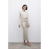 Sateen Karolin Midi Etek - Bej - 38