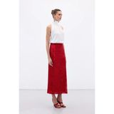 Sateen Karolin Midi Etek - Kırmızı - 38