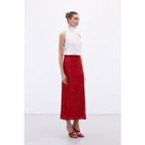 Sateen Karolin Midi Etek - Kırmızı