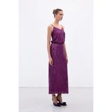 Sateen Karolin Midi Etek - Mürdüm - 40
