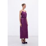 Sateen Karolin Midi Etek - Mürdüm - 42