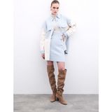 Sateen Kazayağı Desenli Mini Etek - Mavi - 42