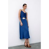 Sateen Kemer Aksesuarlı Kloş Etek - Lacivert - 38