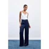 Sateen Kemer Detaylı Saten Pantolon - Lacivert