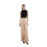 Sateen Kemerli Bol Pantolon, 36, STN139KPA1920, Bej, Kadın