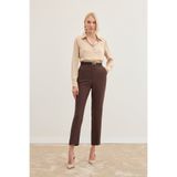 Sateen Kemerli Pantolon - Kahve