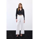 Sateen Kemerli Salaş Pantolon, 40, STN139KPA1890, Ekru, Kadın