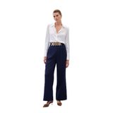 Sateen Kemerli Salaş Pantolon, 40, STN139KPA1890, Lacivert, Kadın