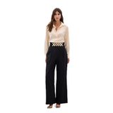 Sateen Kemerli Salaş Pantolon, 42, STN139KPA1890, Siyah, Kadın